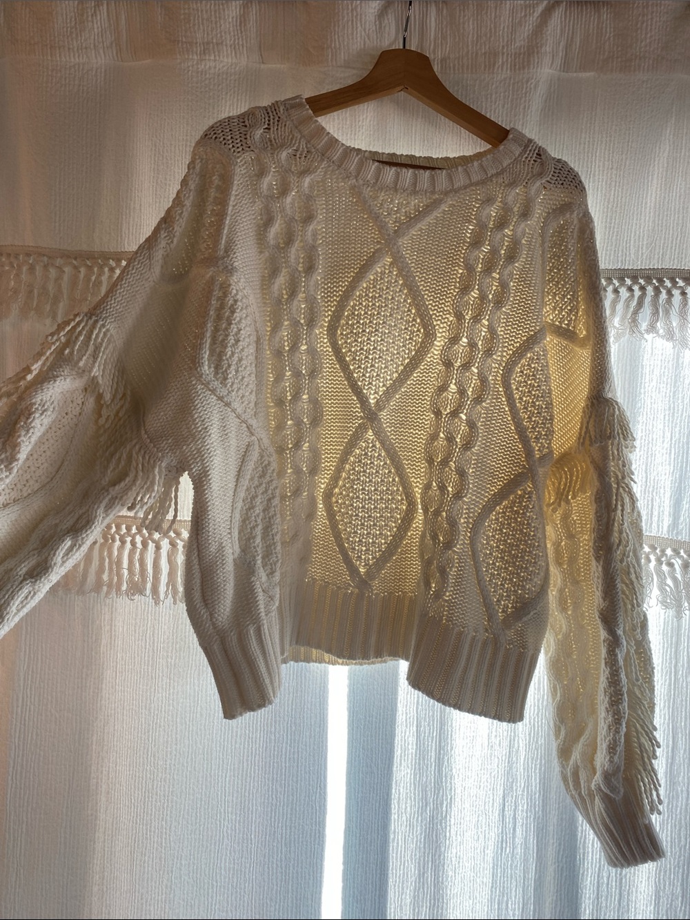 Fringe Cable-knit Fisherman Style Sweater